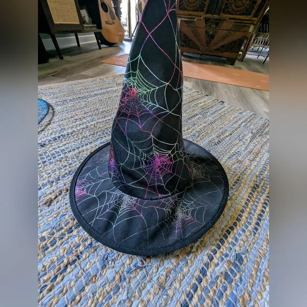 Black Witch Hat Rainbow Spiderweb Halloween Costume Cosplay Whimsygoth Witchcore
